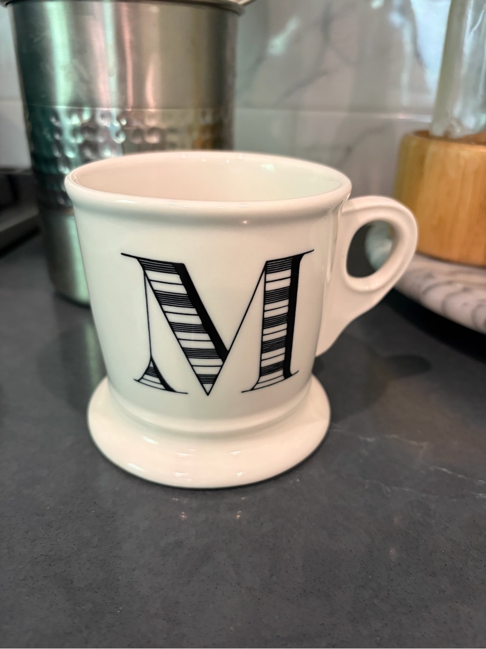 Anthropologie  Ceramic Monogram 'M' Pedestal Coffee Mug - Classic Home Dining